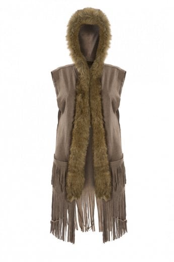 JAYLEY Mocha Faux Suede and Faux Fur Gilet | Waistcoat