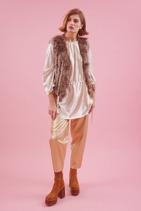 JAYLEY Mocha Faux Suede And Knitted Faux Fur Gilet | Waistcoat