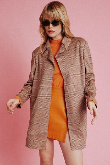 JAYLEY Mocha Faux Suede Check Jacket