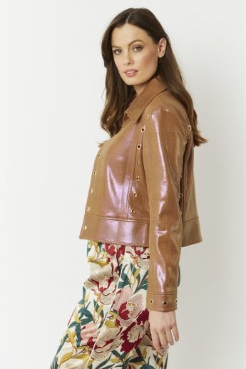 JAYLEY Mocha Faux Suede Crop Jacket