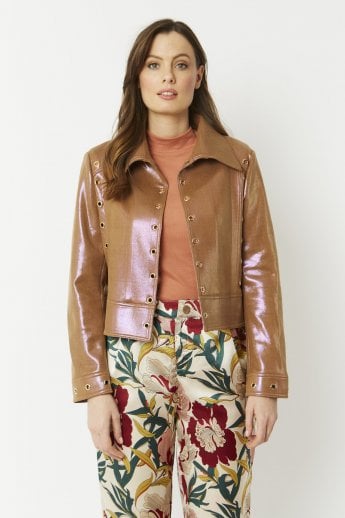 JAYLEY Mocha Faux Suede Crop Jacket