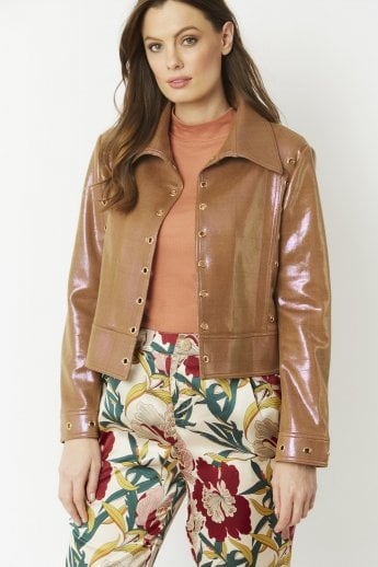 JAYLEY Mocha Faux Suede Crop Jacket