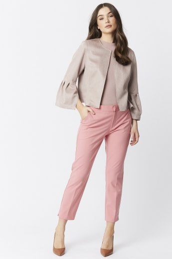 JAYLEY Mocha Faux Suede Cropped Jacket With Frill Sleeve