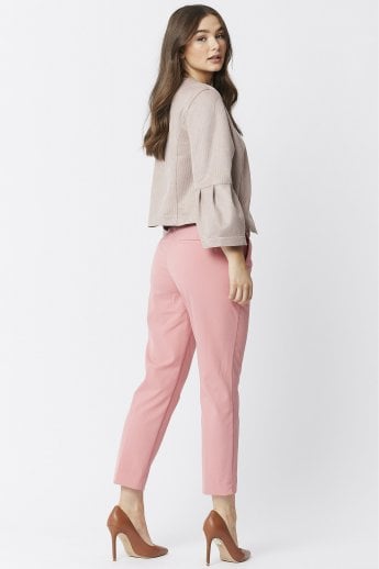 JAYLEY Mocha Faux Suede Cropped Jacket With Frill Sleeve
