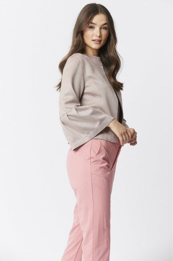 JAYLEY Mocha Faux Suede Cropped Jacket With Frill Sleeve