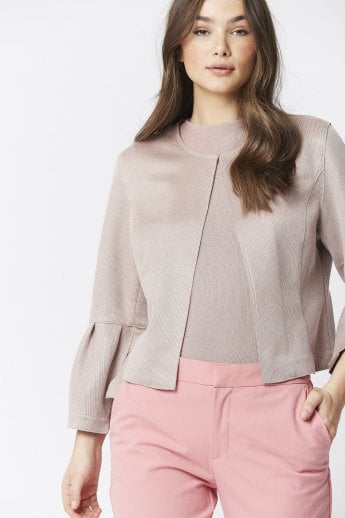 JAYLEY Mocha Faux Suede Cropped Jacket With Frill Sleeve