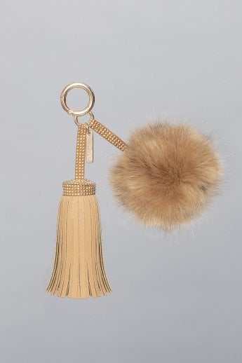 JAYLEY Mocha Faux Suede Faux Fur Pom Charm