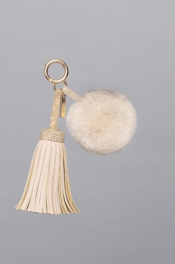 JAYLEY Mocha Faux Suede Faux Fur Pom Charm