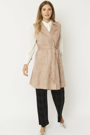 JAYLEY Mocha Faux Suede Gilet | Waistcoat