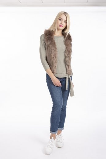 JAYLEY Mocha Faux Suede Gilet | Waistcoat With Faux Fur Collar