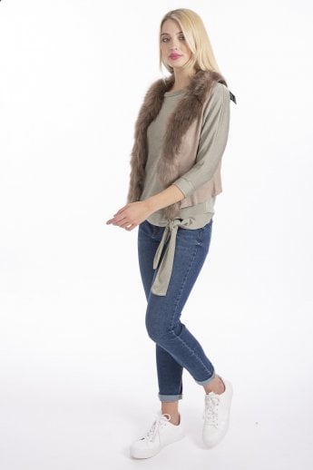JAYLEY Mocha Faux Suede Gilet | Waistcoat With Faux Fur Collar