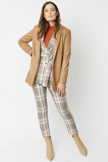 JAYLEY Mocha Faux Suede Glitter Effect Blazer Jacket
