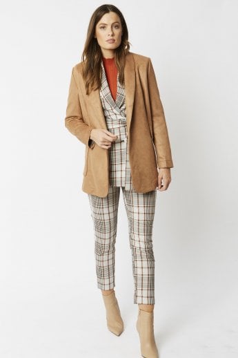 JAYLEY Mocha Faux Suede Glitter Effect Blazer Jacket