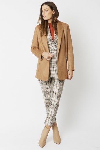 JAYLEY Mocha Faux Suede Glitter Effect Blazer Jacket