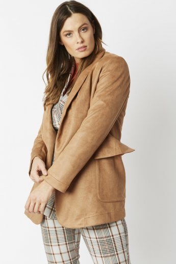 JAYLEY Mocha Faux Suede Glitter Effect Blazer Jacket