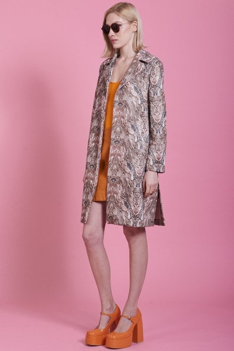 JAYLEY Mocha Faux Suede Snakeskin Effect Trench Jacket