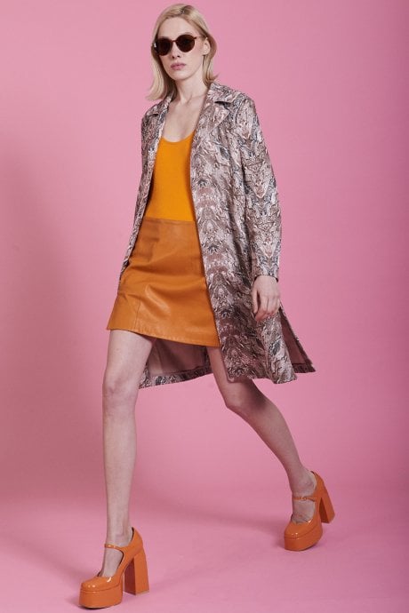 JAYLEY Mocha Faux Suede Snakeskin Effect Trench Jacket