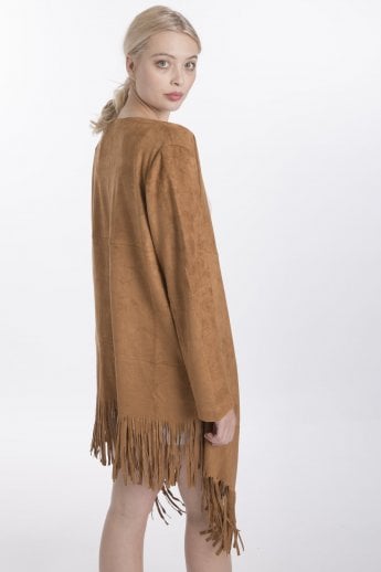JAYLEY Mocha Faux Suede Tassel Coat