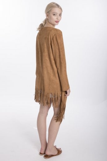 JAYLEY Mocha Faux Suede Tassel Coat