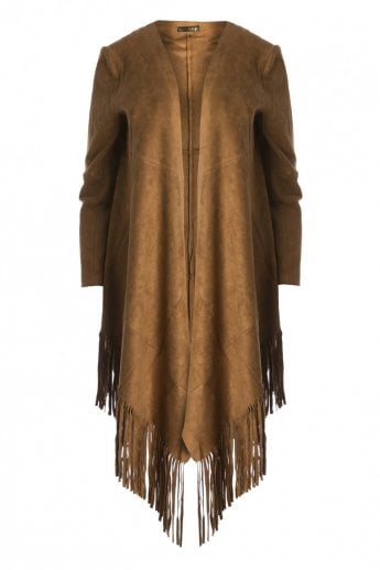 JAYLEY Mocha Faux Suede Tassel Coat
