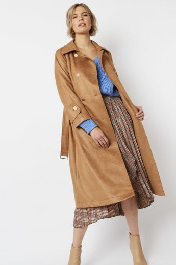 JAYLEY Mocha Faux Suede Trench Coat