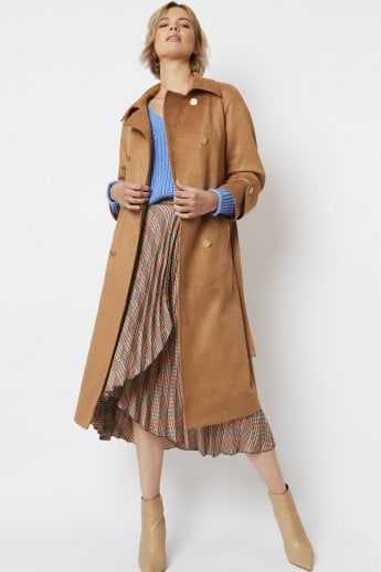 JAYLEY Mocha Faux Suede Trench Coat