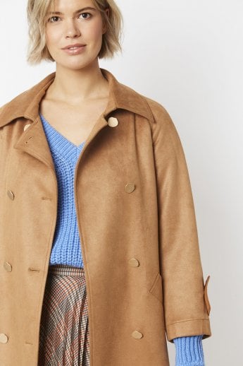 JAYLEY Mocha Faux Suede Trench Coat