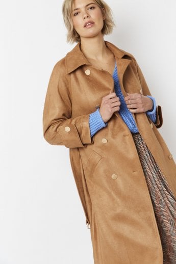 JAYLEY Mocha Faux Suede Trench Coat
