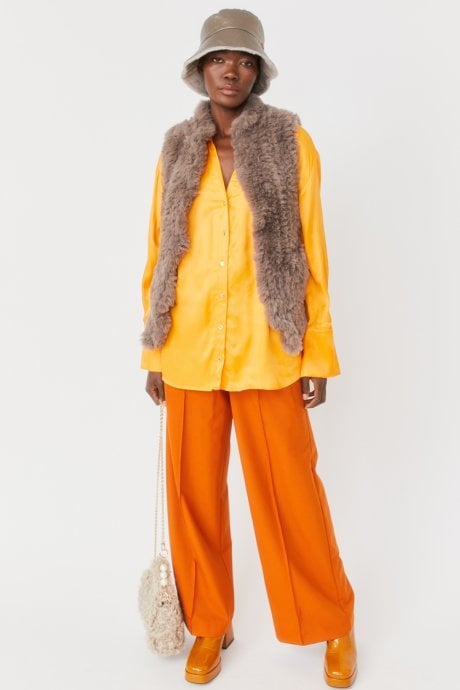 JAYLEY Mocha Hand Knitted Faux Fur Gilet | Waistcoat