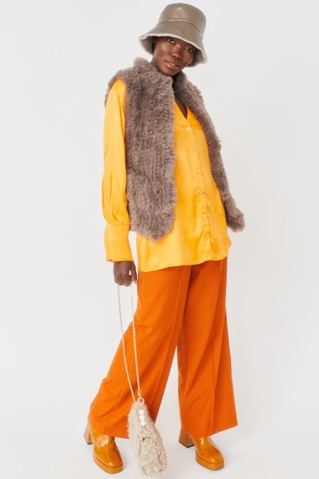 JAYLEY Mocha Hand Knitted Faux Fur Gilet | Waistcoat