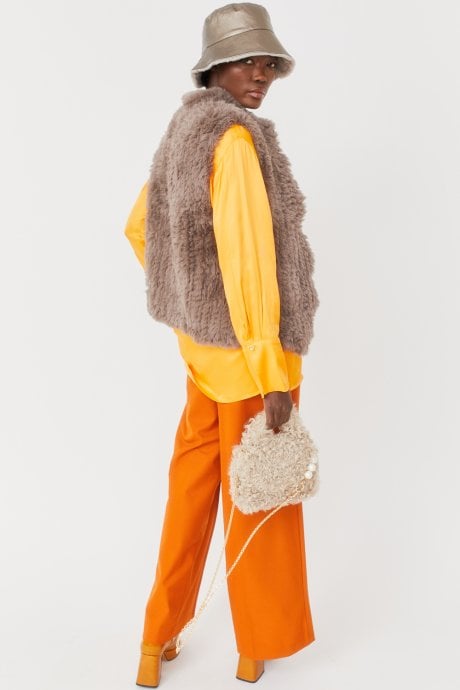 JAYLEY Mocha Hand Knitted Faux Fur Gilet | Waistcoat