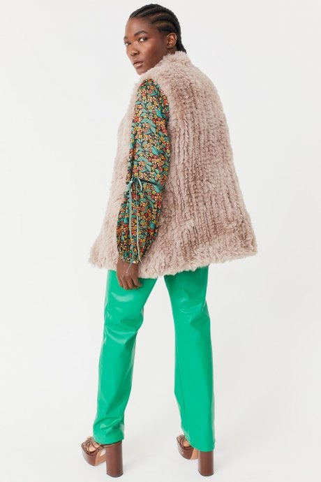 JAYLEY Mocha Hand Knitted Faux Fur Gilet | Waistcoat