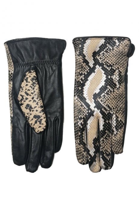 JAYLEY Mocha Luxe Leather Snake Print Gloves