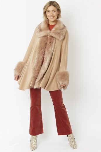 JAYLEY Mocha Luxury Faux Fur Fine Knitted Coat