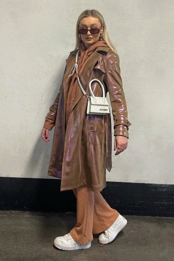 JAYLEY Mocha Metallic Faux Suede Trench Coat