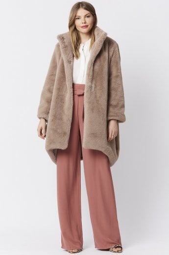 JAYLEY Mocha Oversized Faux Fur Coat