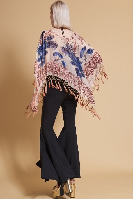 JAYLEY Mocha Patterned Silk Devore Poncho
