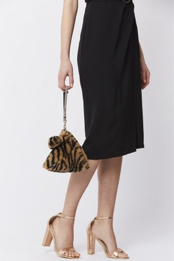 JAYLEY Mocha Pyramid Faux Fur Bag