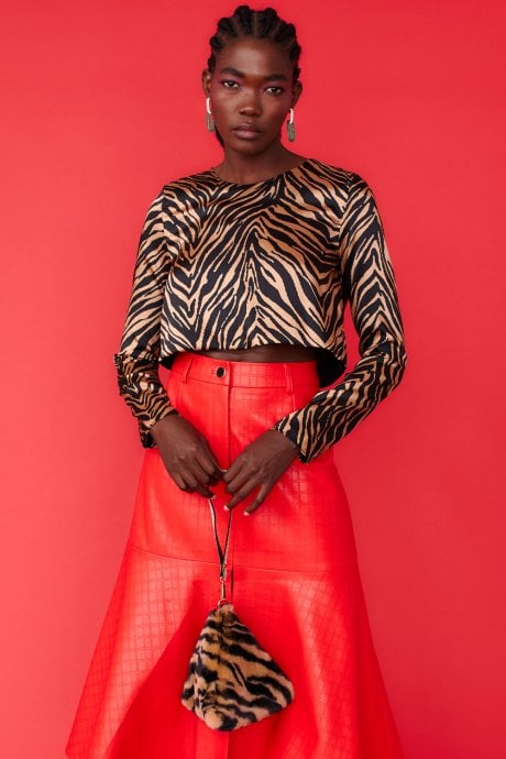 JAYLEY Mocha Pyramid Faux Fur Bag