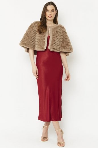 JAYLEY Mocha Ribbed Faux Fur Cropped Cape