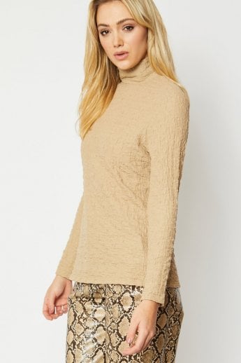 JAYLEY Mocha Silk Blend High Neck Sarah Top