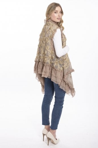 JAYLEY Mocha Silk Chiffon Gilet | Waistcoat With Roses