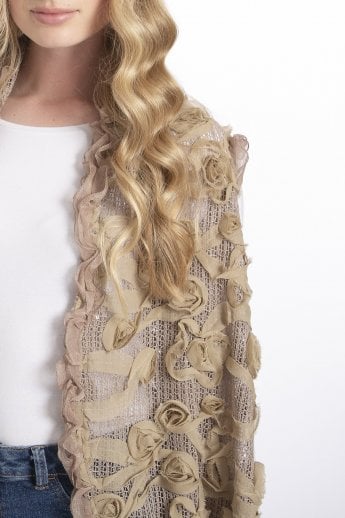 JAYLEY Mocha Silk Chiffon Gilet | Waistcoat With Roses