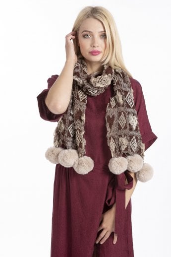 JAYLEY Mocha Silk Wrap With Pompoms