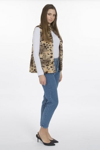 JAYLEY Mocha Striped Faux Fur Gilet | Waistcoat