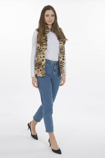 JAYLEY Mocha Striped Faux Fur Gilet | Waistcoat