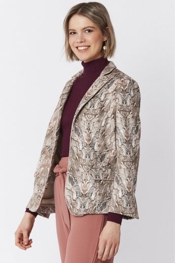 JAYLEY Mocha Suedette Snakeskin Effect Jacket
