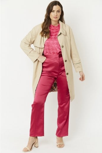 JAYLEY Mocha Trench Coat With Floral Binding