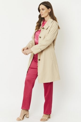 JAYLEY Mocha Trench Coat With Floral Binding