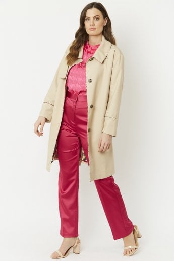 JAYLEY Mocha Trench Coat With Floral Binding